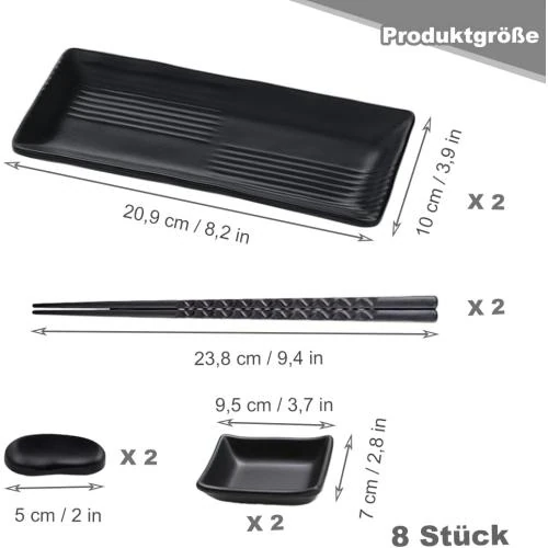Zoom sur Service Sushi Japonais, Plateau, Baguettes, Assiettes Rectangulaires