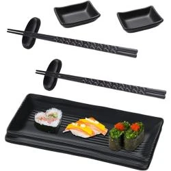 Service Sushi Japonais, Plateau, Baguettes, Assiettes Rectangulaires