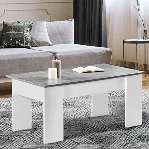Zoom sur Table Basse IDMarket Plateau Relevable Rectangulaire Bois Blanc