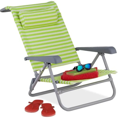 Chaise Longue Pliante Relaxdays, 8 Niveaux Réglables, Vert Blanc - Vue principale