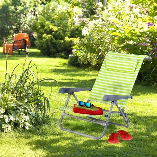 Détail de Chaise Longue Pliante Relaxdays, 8 Niveaux Réglables, Vert Blanc