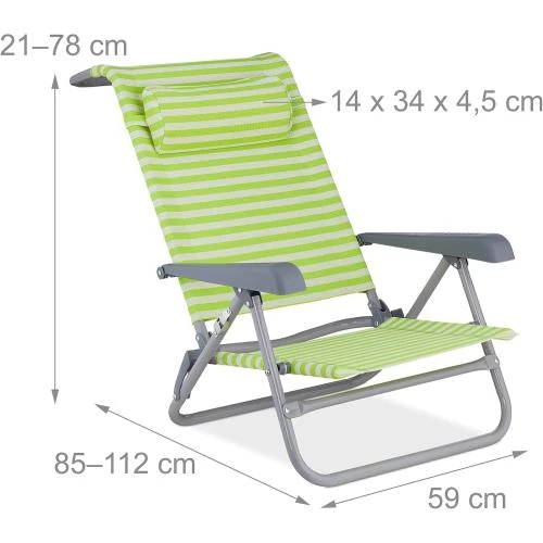 Zoom sur Chaise Longue Pliante Relaxdays, 8 Niveaux Réglables, Vert Blanc
