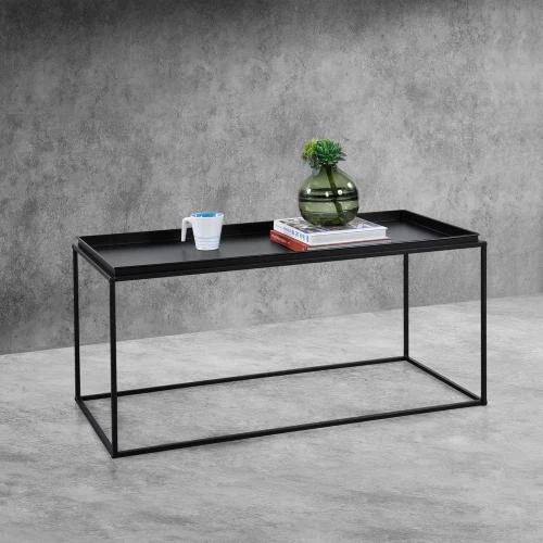 Table Basse Métal Noir Mat, Plateau Large Anti Éraflures - Vue principale