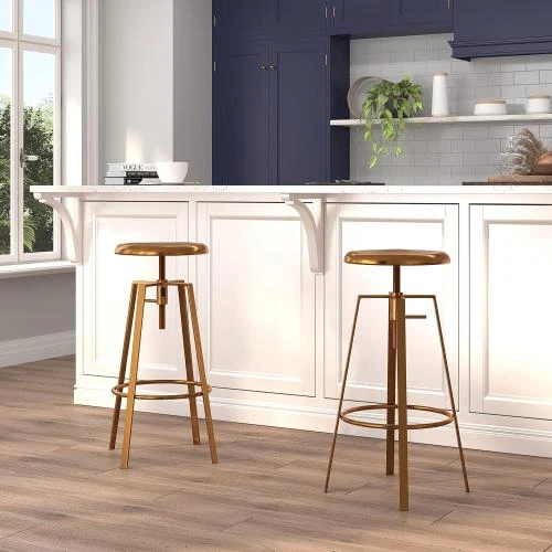 Détail de Tabourets Bar Pivotants Plastique, Métal Doré, Lot 2
