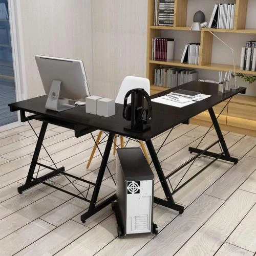 Zoom sur Table Bureau Informatique Angle Noir Py, Mobilier Moderne