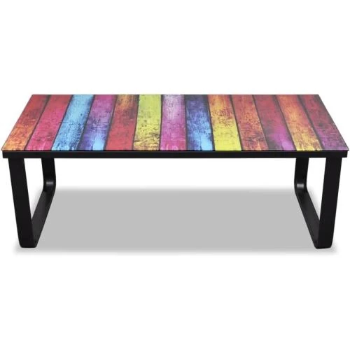 Zoom sur Table Basse Vidaxl Impression Arc-en-Ciel Dessus Verre