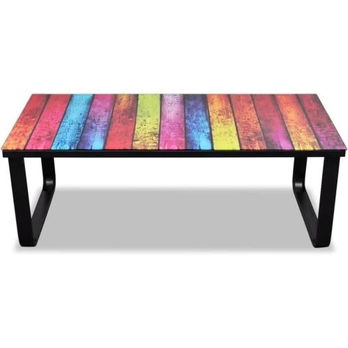 Détail de Table Basse Vidaxl Impression Arc-en-Ciel Dessus Verre