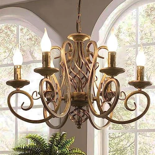 Lustre Vintage Rustique, Luminaire Suspendu Bronze, 8 Lumières, Salon Cuisine - Vue principale