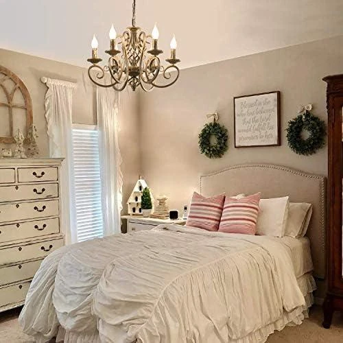 Détail de Lustre Vintage Rustique, Luminaire Suspendu Bronze, 8 Lumières, Salon Cuisine