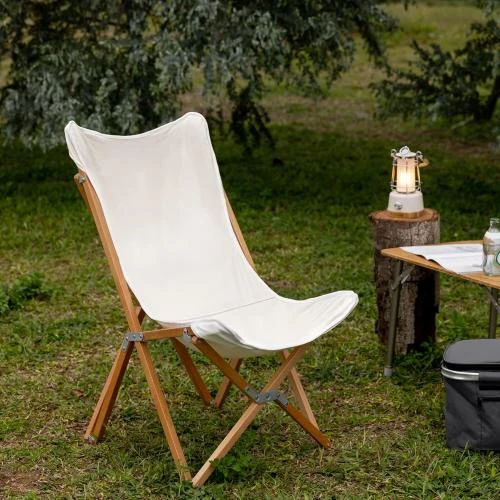Détail de Chaise Pliante Papillon Navaris, Bois, Toile Lavable