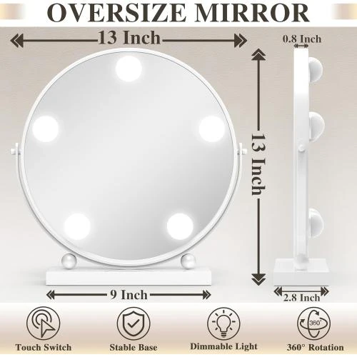 Zoom sur Miroir de courtoisie Blanc ROLOVE 30,5 cm, Design élégant