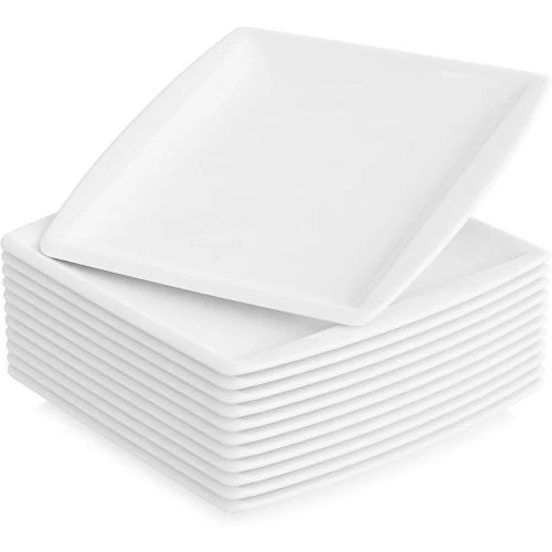 MALACASA, Lot 12 Assiettes Plates Porcelaine Blanc Crème - Vue principale