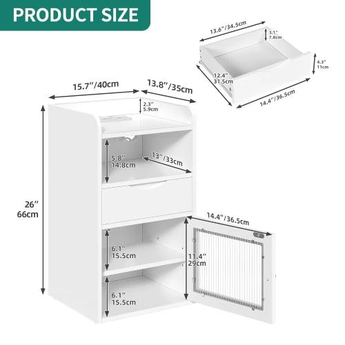 Détail de Table de chevet moderne, blanc, 1 tiroir, 2 ports USB