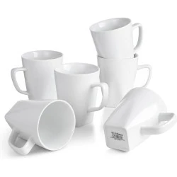 WishDeco 6 Tasses en Céramique Blanches, Mugs Grandes