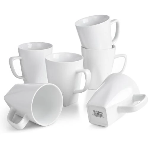 WishDeco 6 Tasses en Céramique Blanches, Mugs Grandes - Vue principale