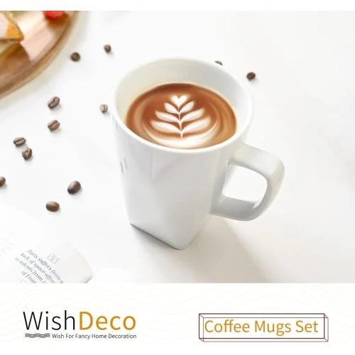 Détail de WishDeco 6 Tasses en Céramique Blanches, Mugs Grandes