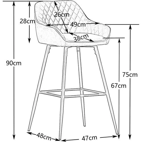 Détail de Tabourets de bar rembourrés velours orange AINPECCA, 4 pièces