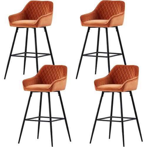 Présentation de Présentation Tabourets de bar rembourrés velours orange AINPECCA, 4 pièces