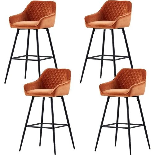 Tabourets de bar rembourrés velours orange AINPECCA, 4 pièces - Vue principale