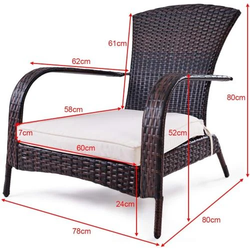 Zoom sur Chaise Jardin Rotin Résine Tressée, Coussin Amovible, Marron