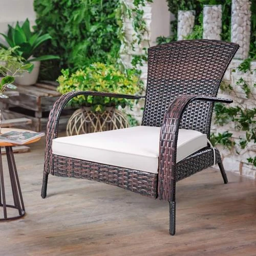 Détail de Chaise Jardin Rotin Résine Tressée, Coussin Amovible, Marron