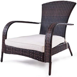 Chaise Jardin Rotin Résine Tressée, Coussin Amovible, Marron