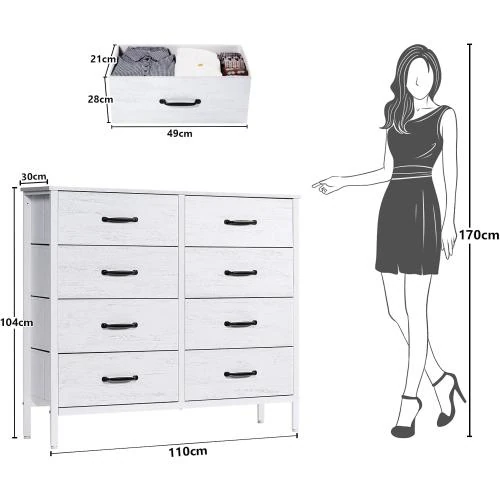 Détail de Commode Tissu 6 Tiroirs Blanc, Rangement Chambre, Bureau