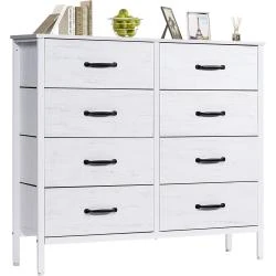 Commode Tissu 6 Tiroirs Blanc, Rangement Chambre, Bureau