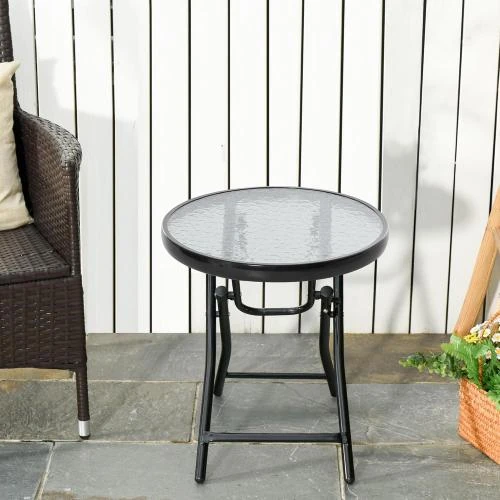 Détail de Table Basse Ronde Bistro Jardin Pliable Noir, Outsunny