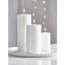 Bougies pilier blanches non parfumées AuraDecor, lot 3