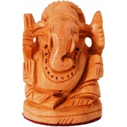 Statue Bois Ganesha, Ganapathi, Purpledip, Sculptée à la Main