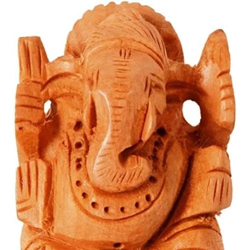 Zoom sur Statue Bois Ganesha, Ganapathi, Purpledip, Sculptée à la Main