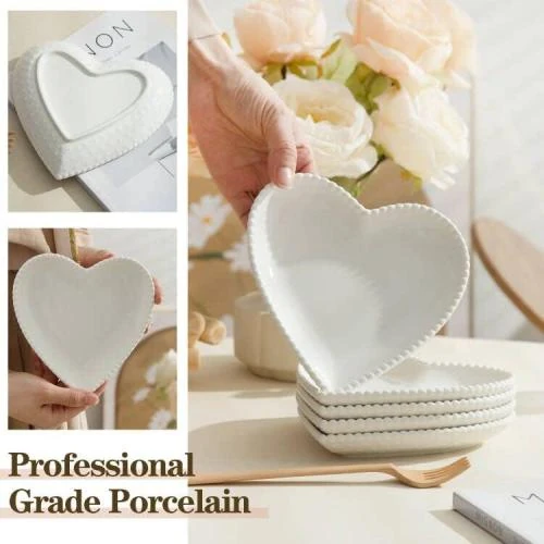 Zoom sur Babaliu Assiettes apéritif cœur, porcelaine, lot 10
