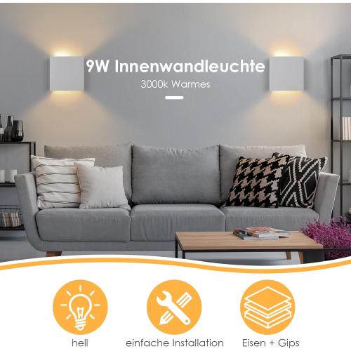 Présentation de Zoom sur Applique Murale Moderne, Lot 2, Plâtre, LED Blanc Chaud