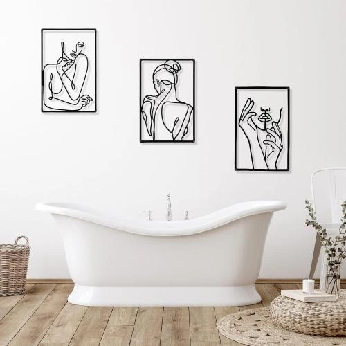 Zoom sur Décorations murales abstraites CHENGU métal noir, 3 pièces