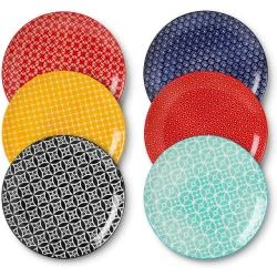 Assiettes Diner Lot 6, Ceramique Durable, Couleurs Vives