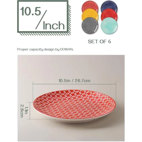 Détail de Assiettes Diner Lot 6, Ceramique Durable, Couleurs Vives
