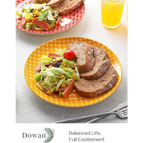 Zoom sur Assiettes Diner Lot 6, Ceramique Durable, Couleurs Vives