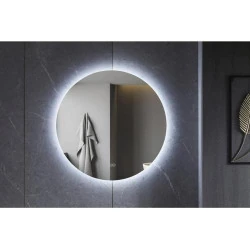 Miroir Mural LED Rond, Éclairage Variable, Blanc Froid en situation
