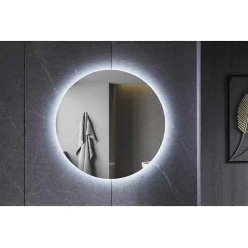 Détail de Miroir Mural LED Rond, Éclairage Variable, Blanc Froid