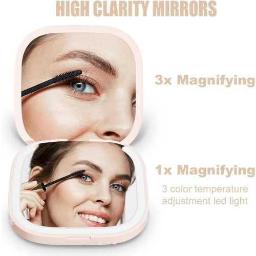 Zoom sur Miroir Maquillage Portable, Lumieres, Grossissement, USB