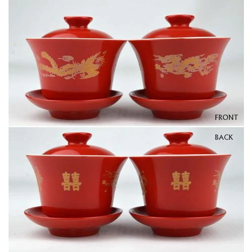 Détail de Tasses à thé porcelaine, motif dragon, phoenix, Liang Baobao