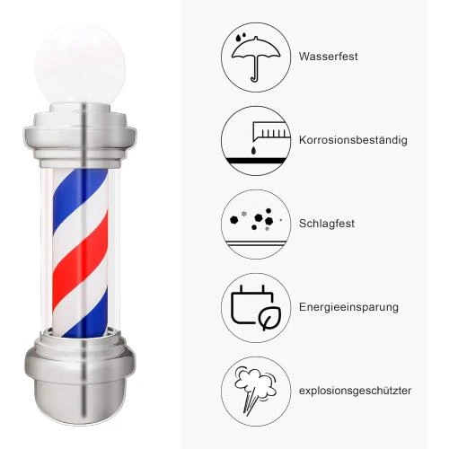 Zoom sur Barberpub Barberstab L018 classique, blanc, bleu, rouge, pole LED