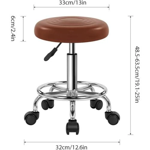 Zoom sur Tabouret Beauté WKWKER Rond Cuir PU Pivotant Marron
