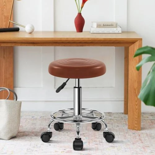Détail de Tabouret Beauté WKWKER Rond Cuir PU Pivotant Marron