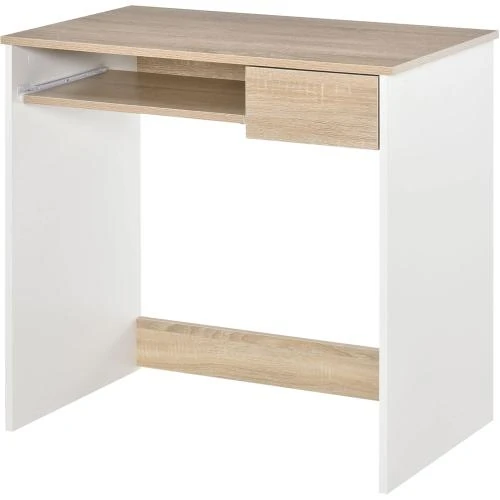 Bureau HOMCOM bois, ordinateur, plateau clavier, blanc, chêne - Vue principale