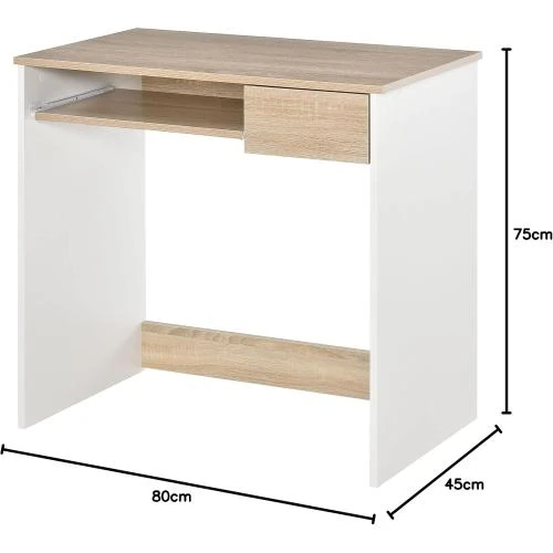 Détail de Bureau HOMCOM bois, ordinateur, plateau clavier, blanc, chêne