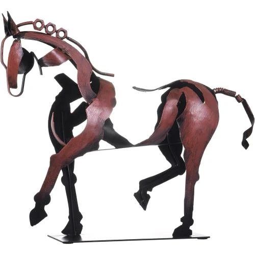 Statue cheval métal, décoration rustique, cadeau bordeaux - Vue principale