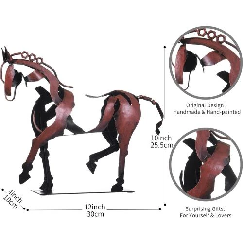 Détail de Statue cheval métal, décoration rustique, cadeau bordeaux