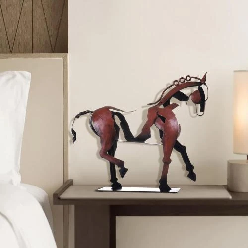 Zoom sur Statue cheval métal, décoration rustique, cadeau bordeaux